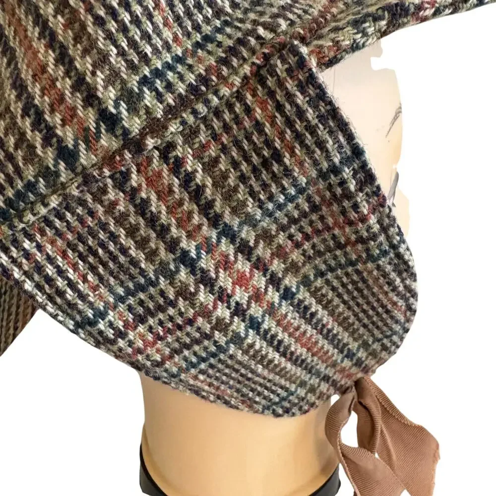 Vintage Tweed Wool Plaid Deerstalker Sherlock Holmes Hat Iconic Hunting Preppy